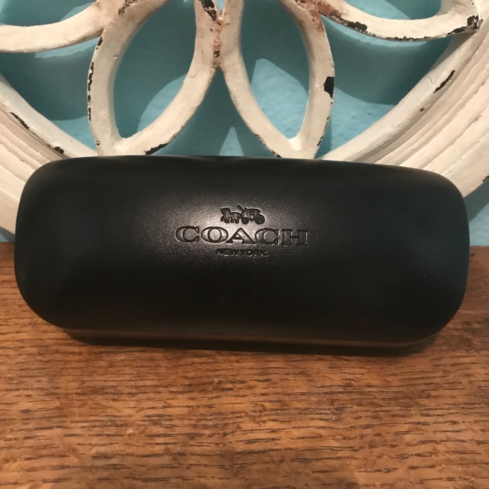 Coach black leather clam Sunglasses case